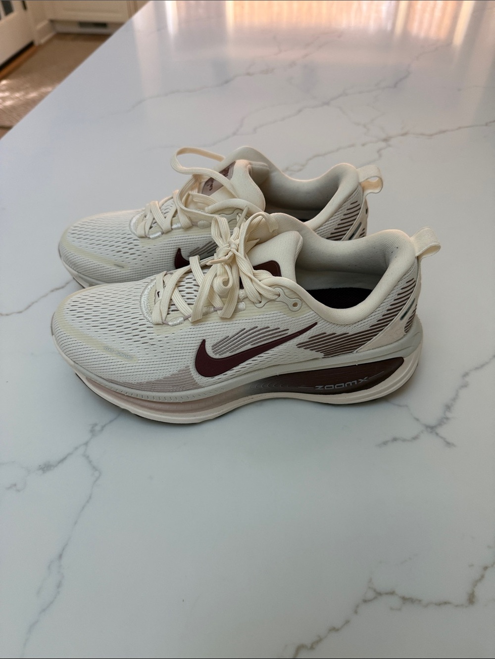 Nike Women’s Running Sneakers - Cream with Maroon Swoosh